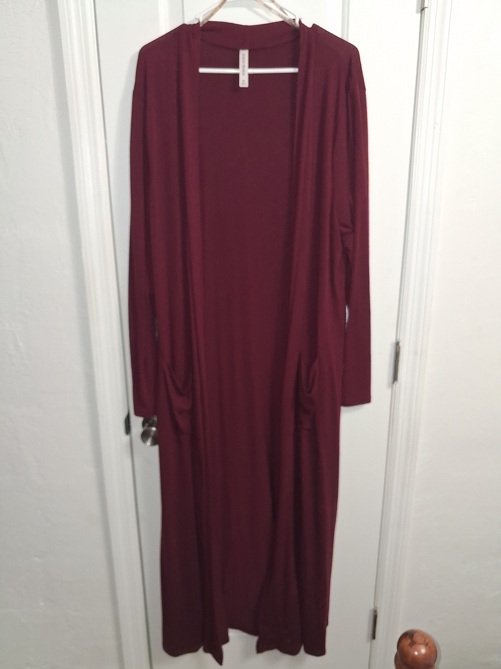 Zenana Outfitters Burgundy Long Sleeve Open-Front Duster Dress